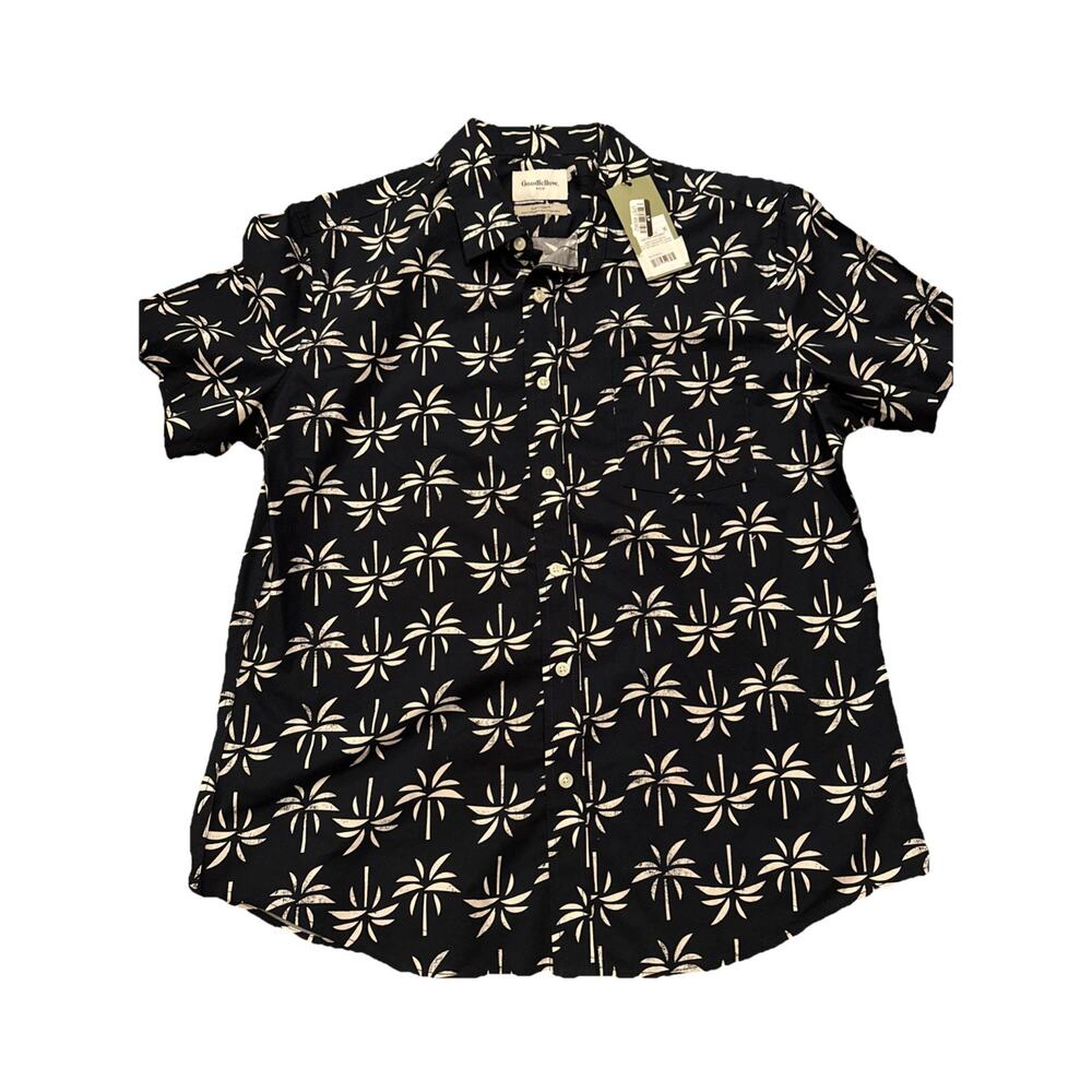 NWT Goodfellow Mens Size L Button Shirt Tropical Print Slim Fit True Navy